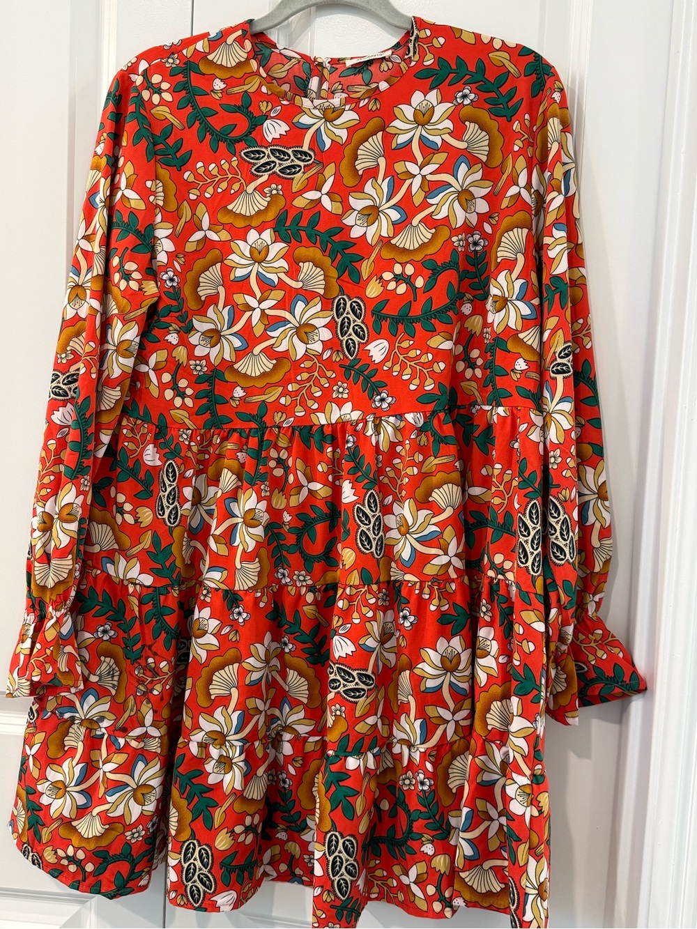 Sunday Up vibrant floral tiered babydoll mini dress Retro Boho